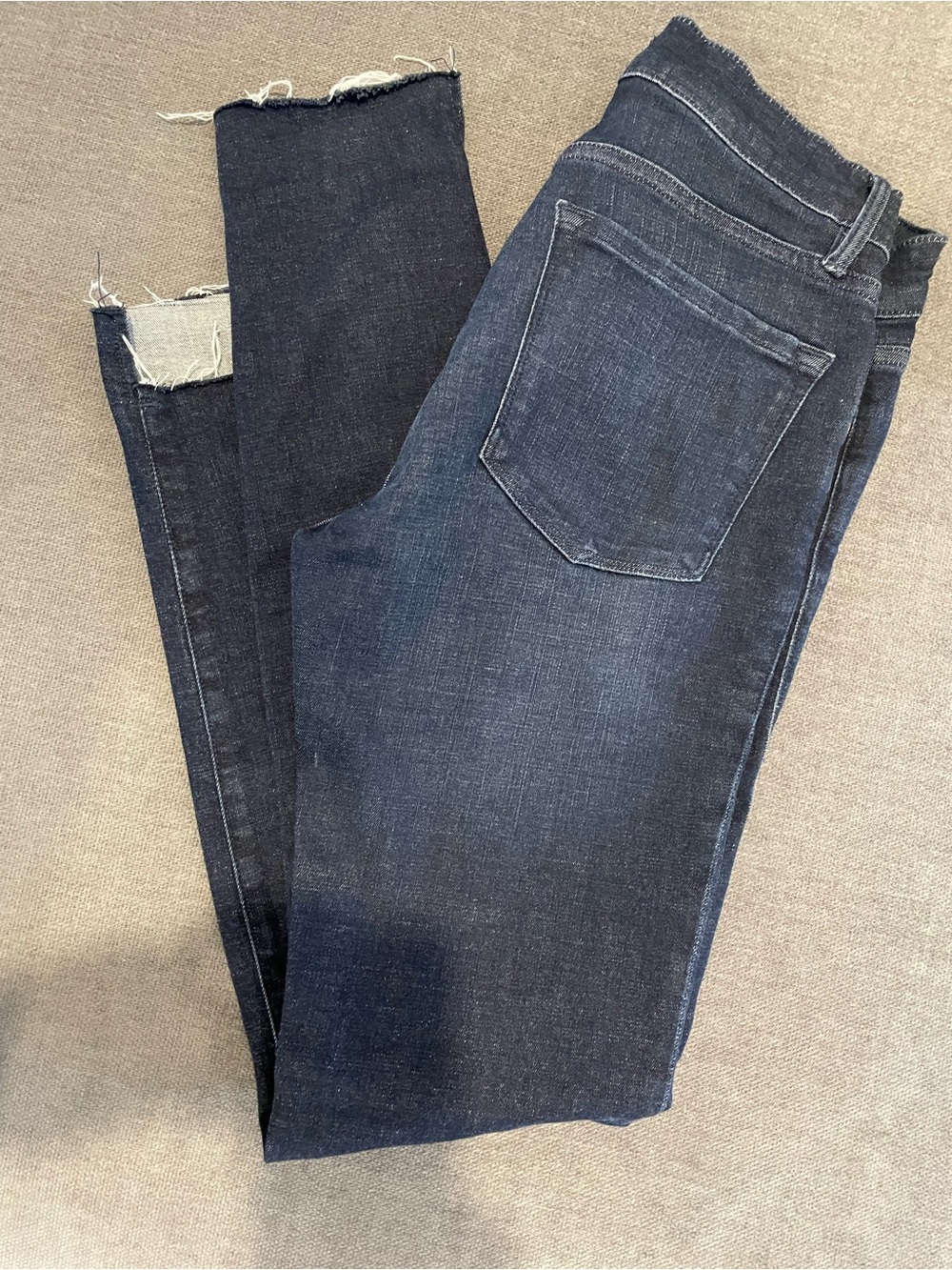 Frame Denim Dark Wash Raw Hem Skinny Jeans